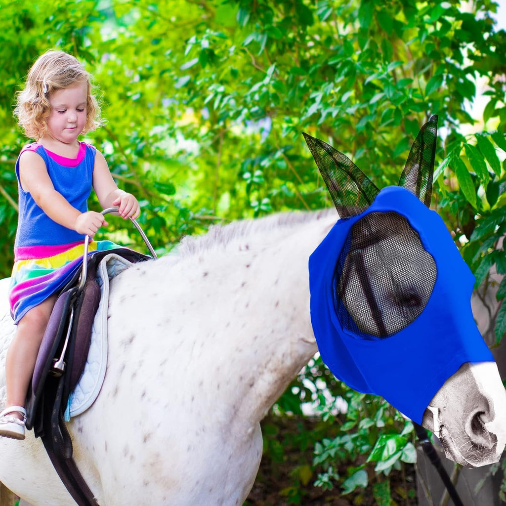 3 Pcs Horse Fly Mask with Ears, L, Purple, Blue, Pink