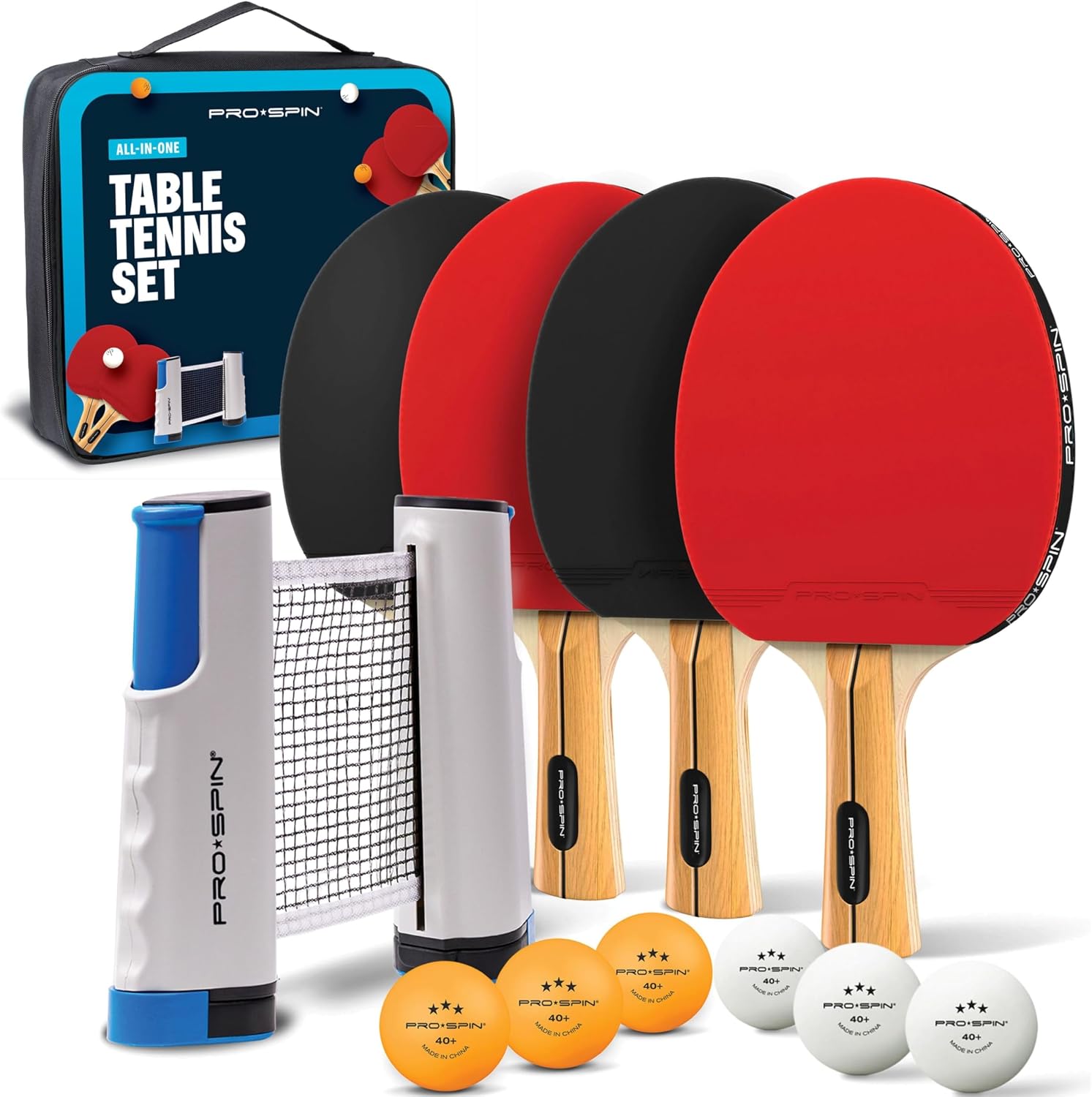 Portable Ping Pong Set with Retractable Ping Pong Net for Any Table, All-in-One Table Tennis Set with Ping Pong