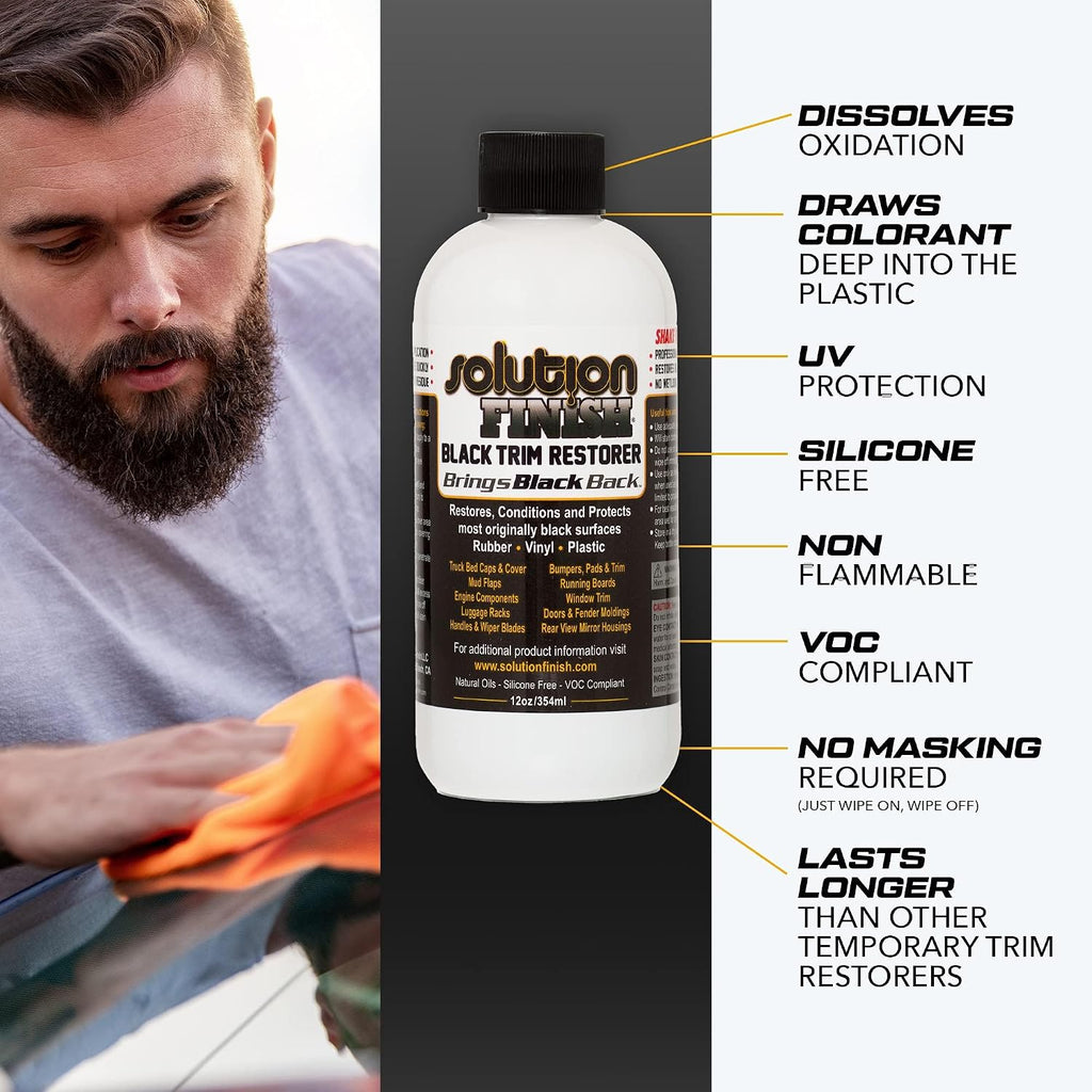 Black Plastic & Vinyl Trim Restorer - Use for Car and Truck Detailing, No Wet Look, Instantly Revives Color to Trim