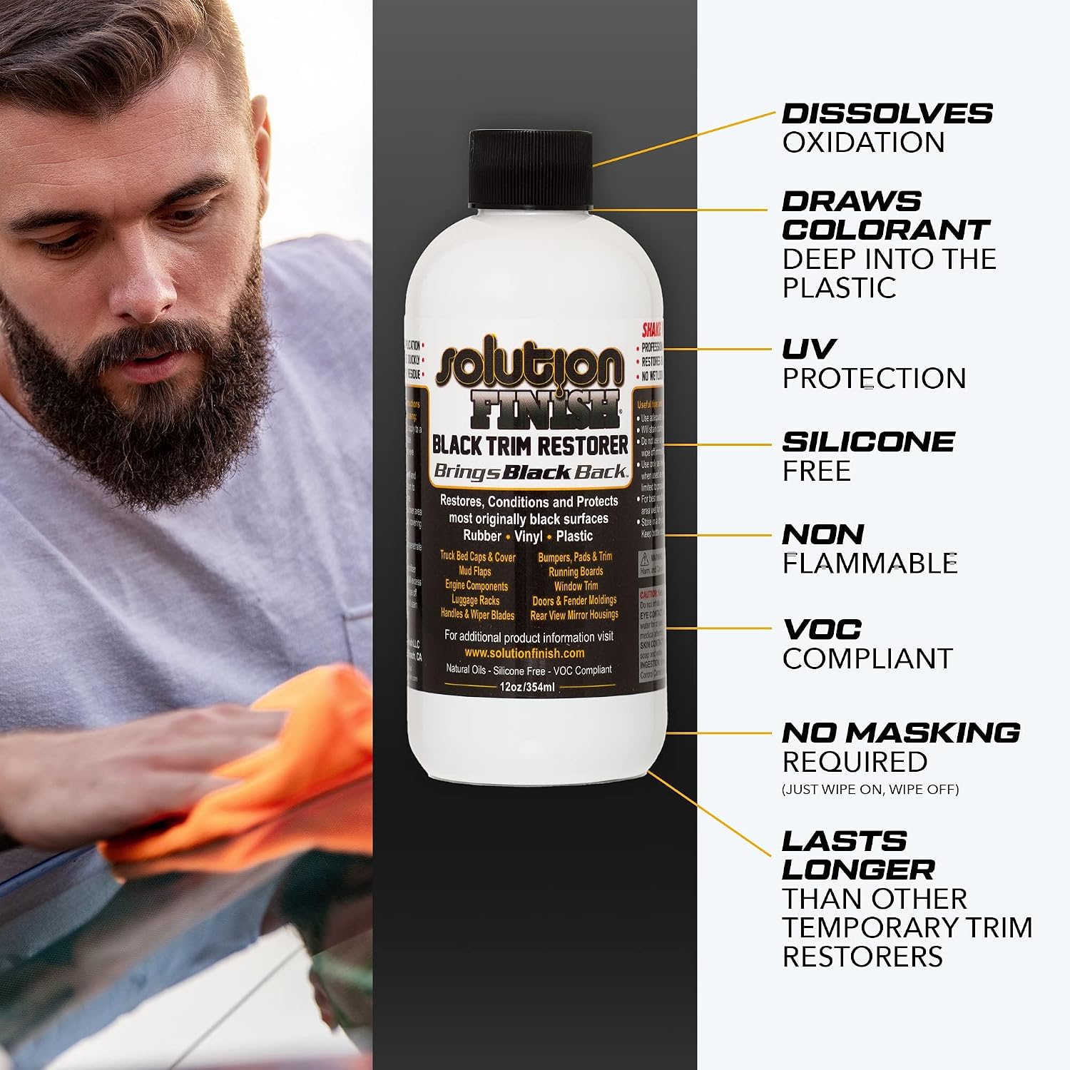 Black Plastic & Vinyl Trim Restorer - Use for Car and Truck Detailing, No Wet Look, Instantly Revives Color to Trim