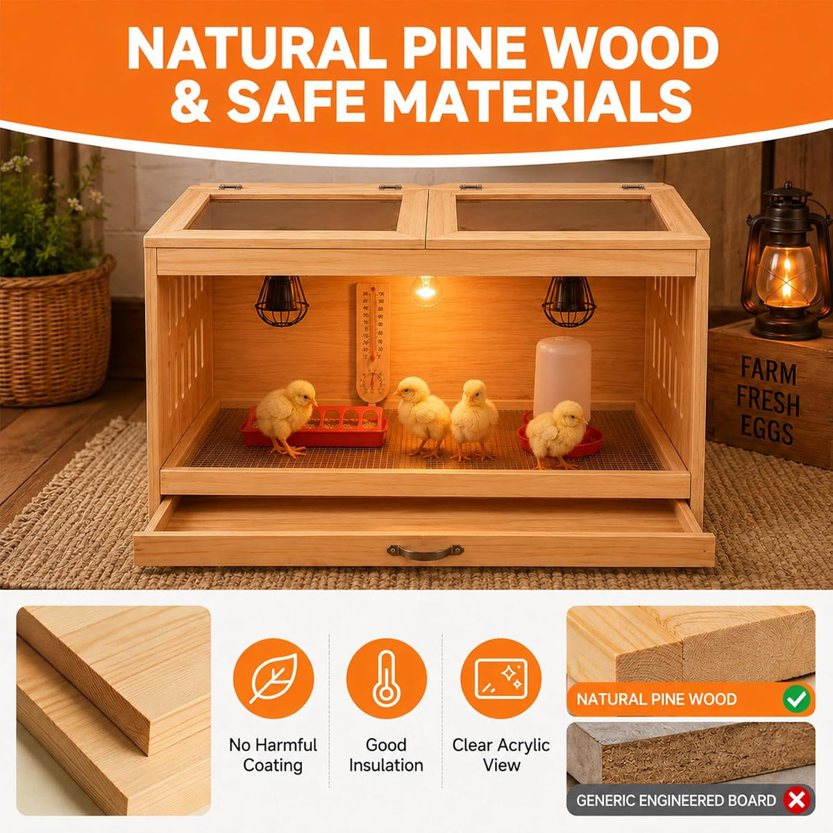 Wooden Brooder Box for Chicks, Ducklings & Quail Chick House