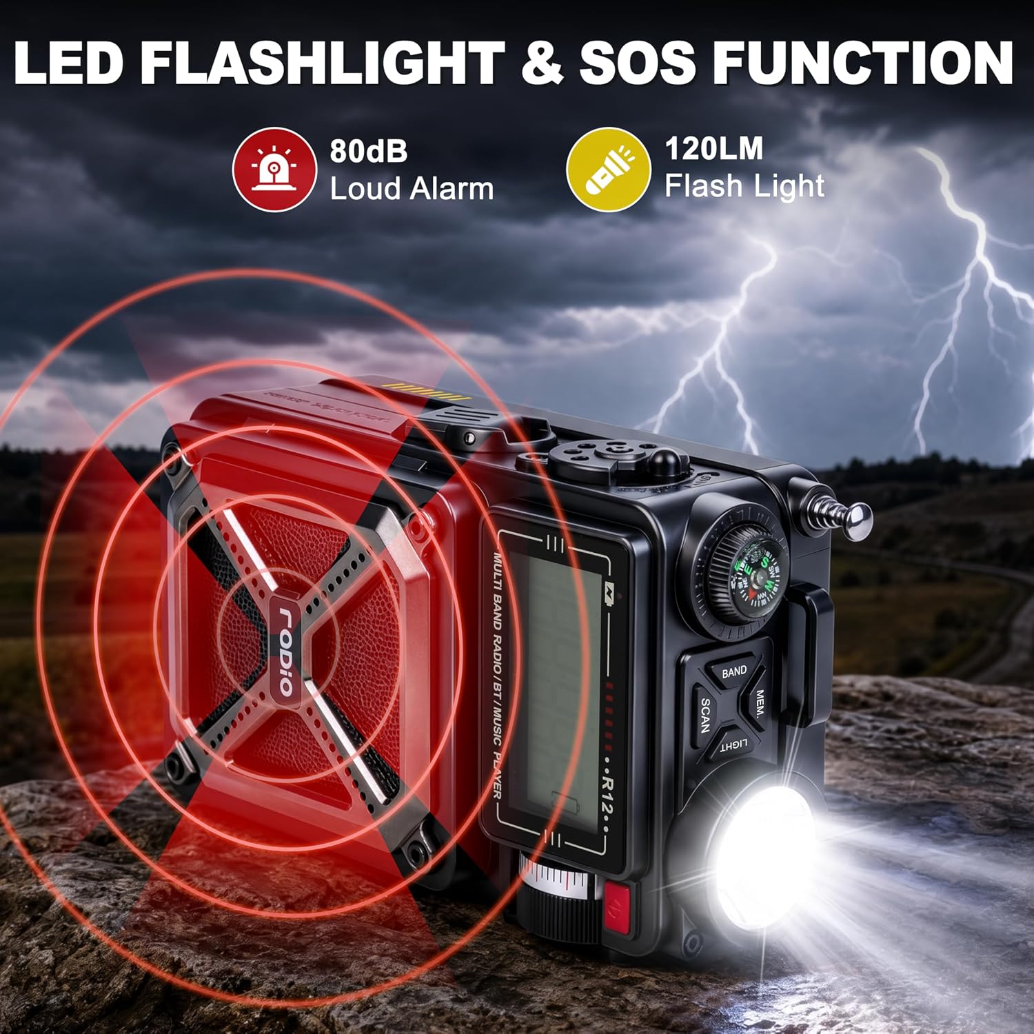 Solar Hand Crank Emergency Radio,NOAA Weather Alert, AM/FM/SW | Digital Tuning,Bluetooth Speaker,TF