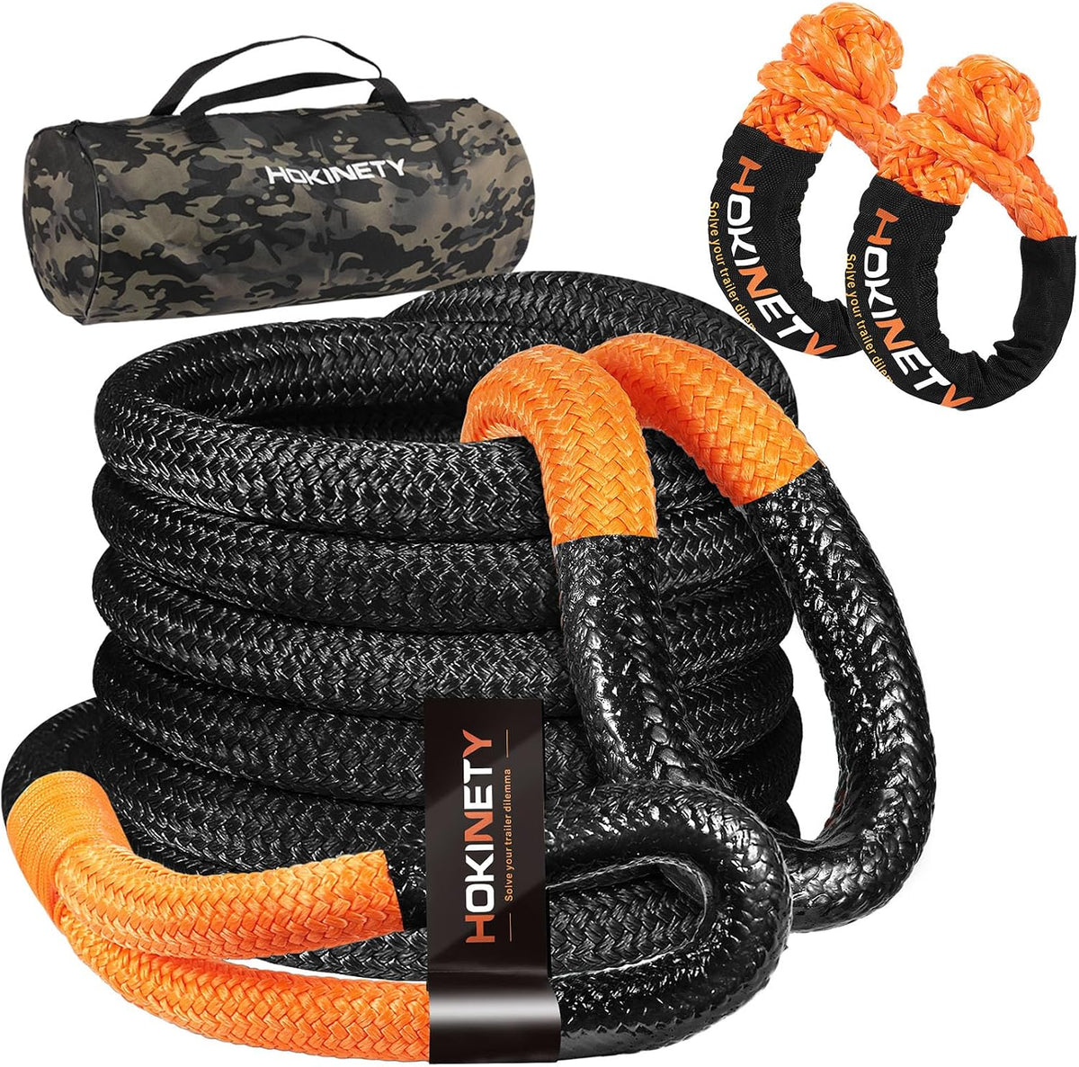 Kinetic Recovery Tow Rope: 1.26" x 30ft Snatch Strap with Soft Shackles Heavy Duty Offroad Towing Straps Kit for