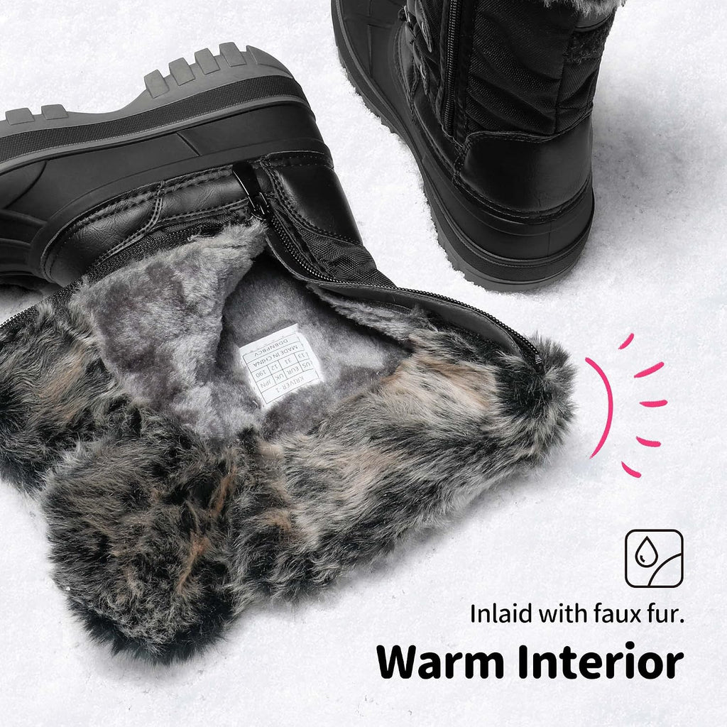 Girls Snow Waterproof Winter Boots | Warm Faux Fur Lined Outdoor Secure Grip Anti Slip Outsole Easy Wear Windproof