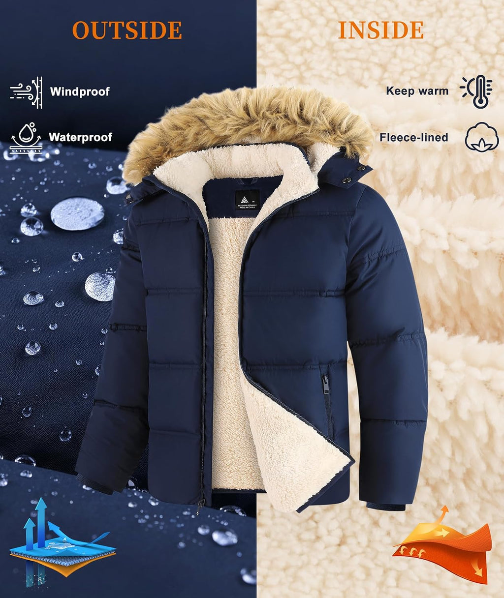 Boy's Girl's Winter Jackets Coat with Hood Thermal Windproof Zipper Puffer Warm Sherpa Fleece Lined