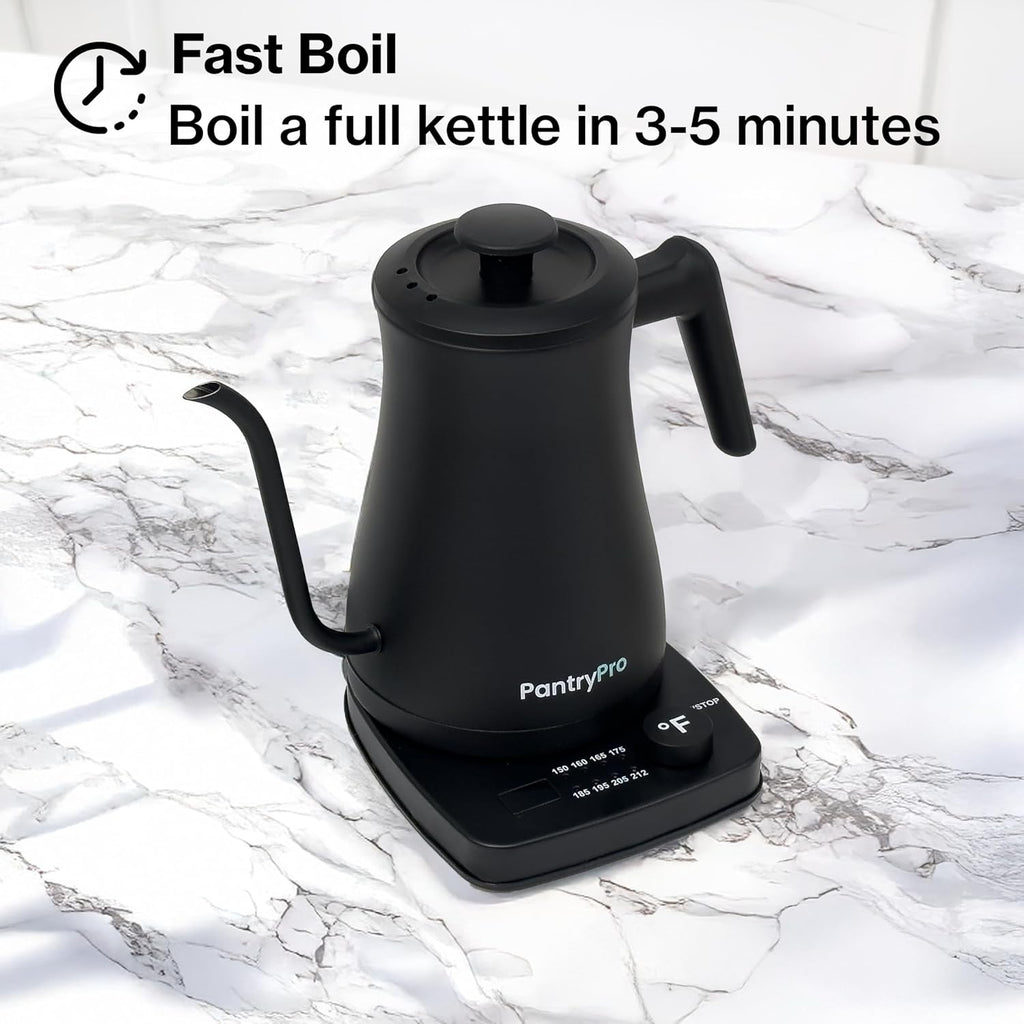 1.0L 1500W Gooseneck Electric Kettle - Stainless Steel Interior - Rapid-Boil - Auto Shut-Off, Boil-Dry Protection