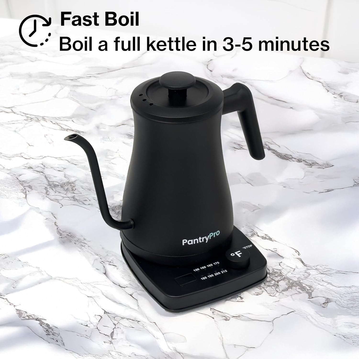 1.0L 1500W Gooseneck Electric Kettle - Stainless Steel Interior - Rapid-Boil - Auto Shut-Off, Boil-Dry Protection