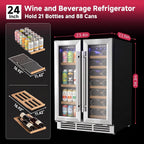 24" Wine and Beverage Refrigerator, 88 Cans &21 Bottles Dual Zone