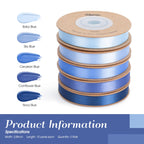 Blue Satin Ribbon Set 3/8" x 50 Yards, 5 Rolls