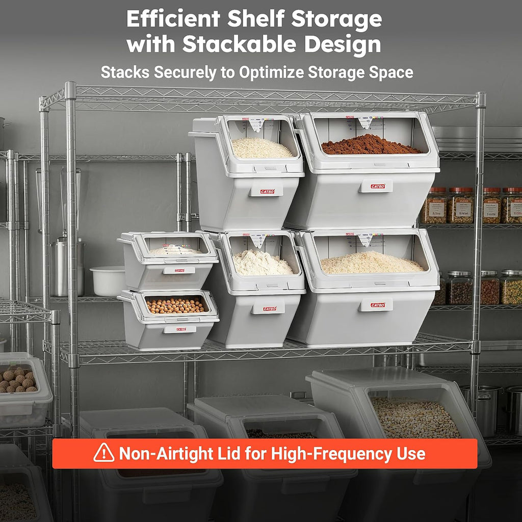 6 Gallon / 97 Cup Commercial Shelf Ingredient Bin with Scoop, Stackable Food Storage Container with Clear Flip Lid