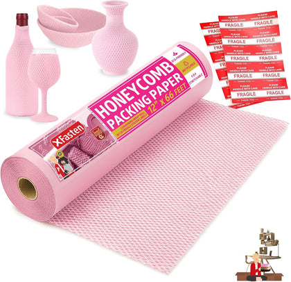 Pink Honeycomb Packing Paper for Moving 12-Inch x 66-Feet Bubble Honeycomb Wrap, Honeycomb Wrapping Paper for Packing