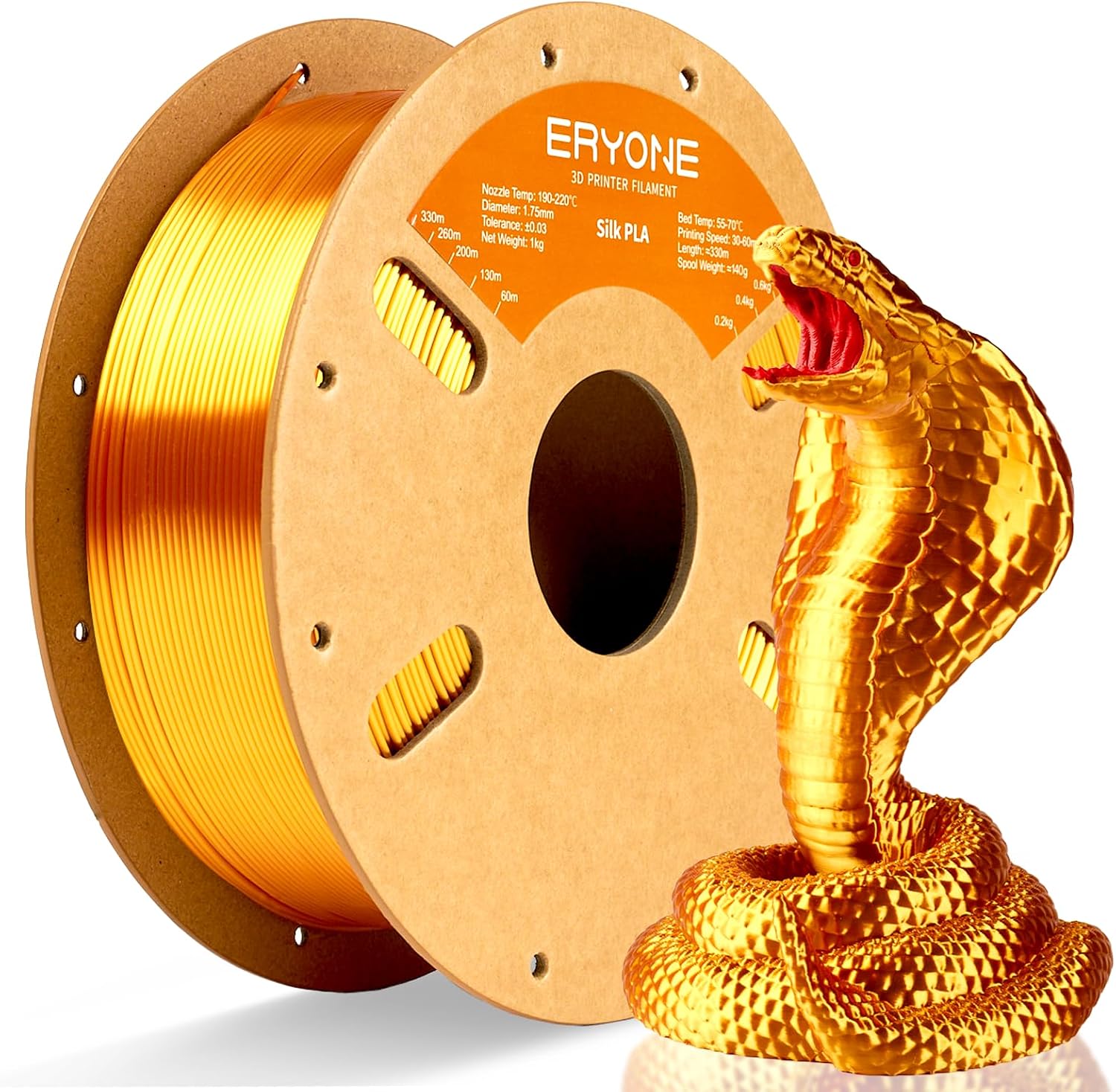 Silk PLA Filament for 3D Printer 1.75mm +/- 0.03mm, Shiny Filament 1kg (2.1lbs)/Spool, Liquid Gold