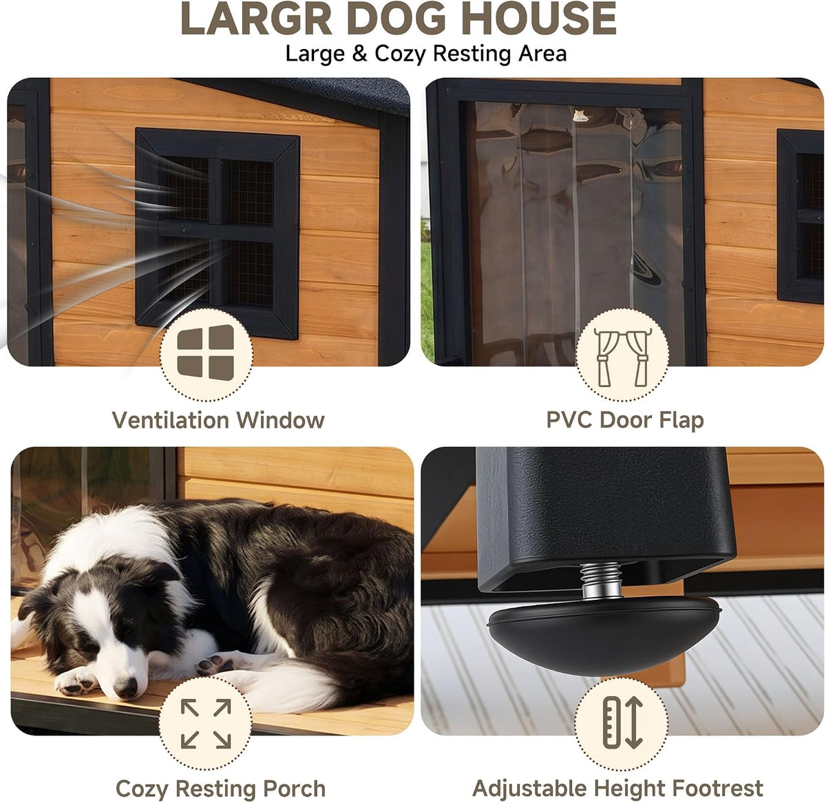 44" Anti-Chew Large Outdoor Dog House, Wooden Iron Frame for Med-Large Dogs