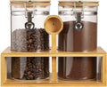 Coffee Container with Shelf: 2P 45OZ Glass Airtight Coffee Holder | Large Capacity Coffee Canister w/Wooden Scoop