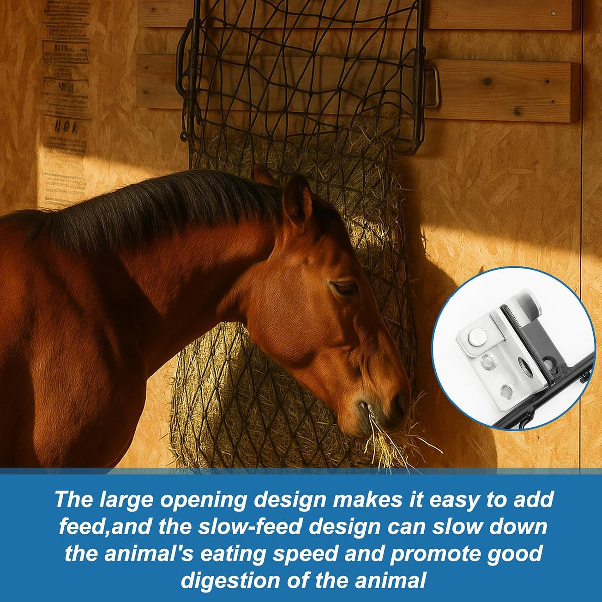 4 Set Wall Mount Hay Feeder for Horse Goats Hay Rack with Net, Black