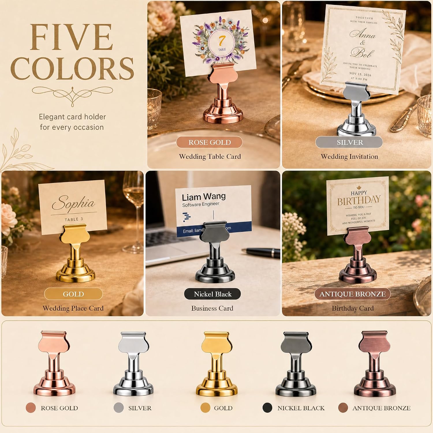 16 PK Place Card Holders 1.7 inches Table Card Holder Steel Card Holders for Weddings,Birthdays,Photos, Memo Notes