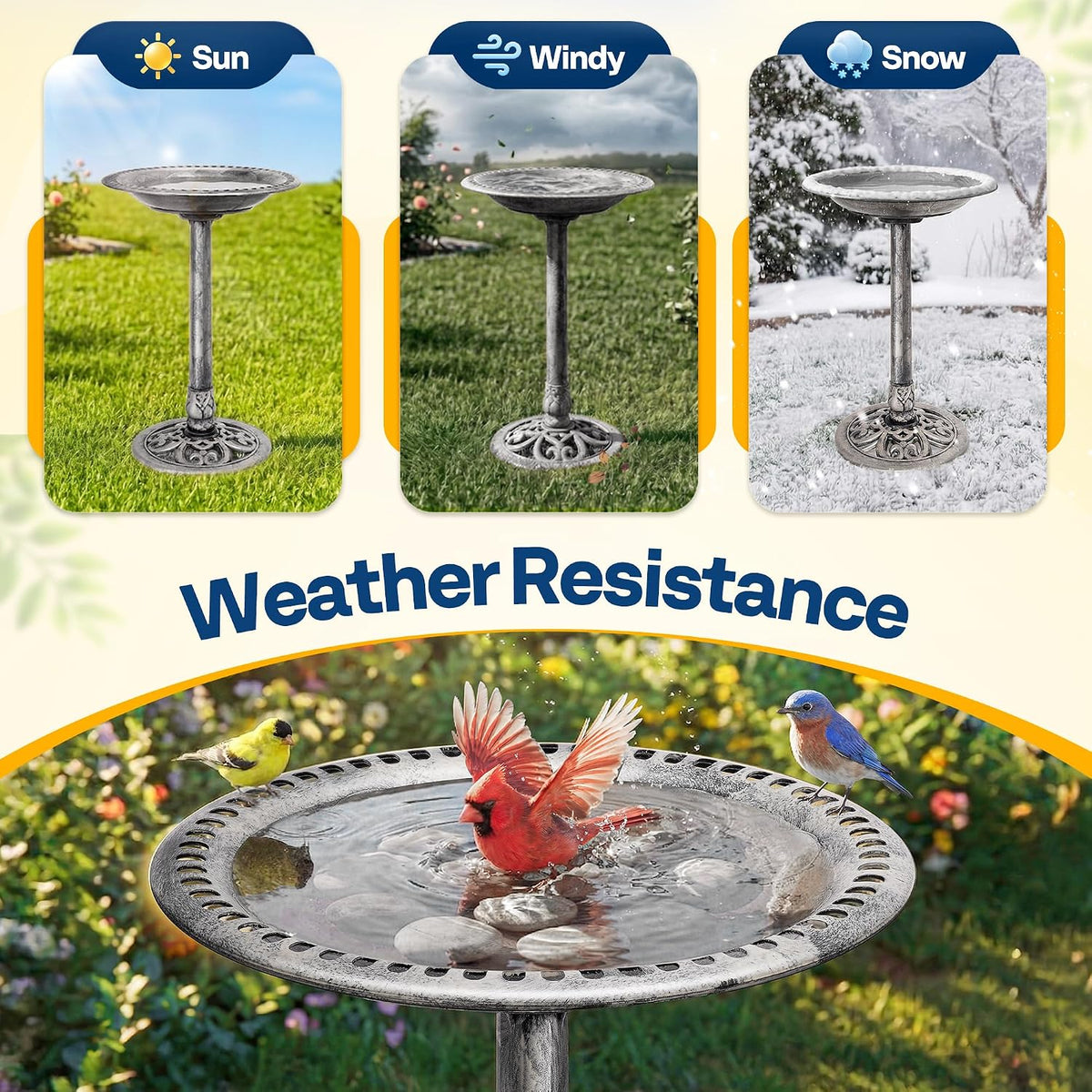 Bird Bath for Outside, Polyresin Pedestal Birdbath, Gray