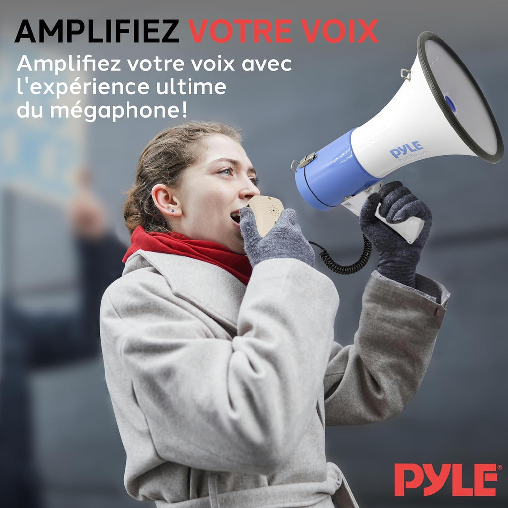 Megaphone PA Bullhorn Speaker - Built-in Siren 50 Watts Rechargeable Battery- 10 Sec Record Function for Football