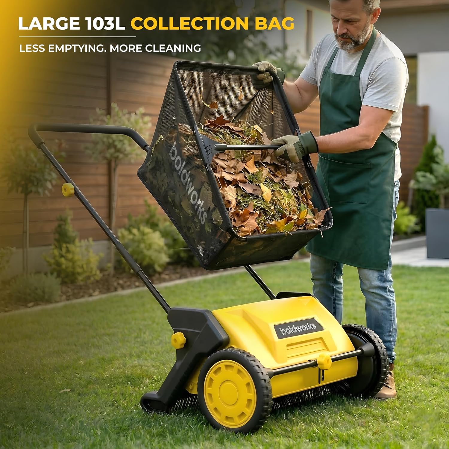 Push Lawn Sweeper Yard Leaf Collector 21" Leaves Picker for Grass Cleanup