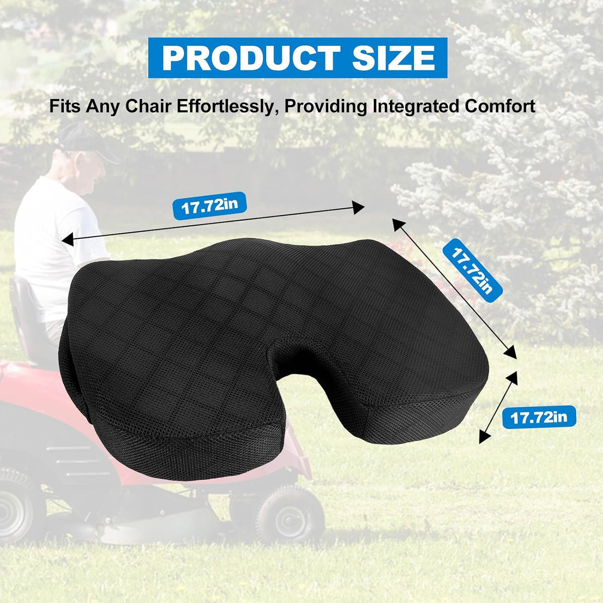 Lawn Mower Seat Cushion - Memory Foam Cushion for Riding Lawn Mower, Shock-Absorbing Seat Pillow for Long Hours of