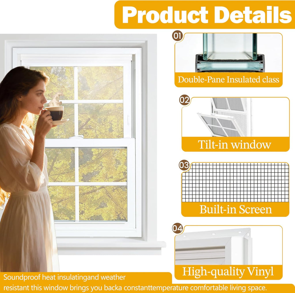 32" x 36" Vinyl Double Hung Window, White