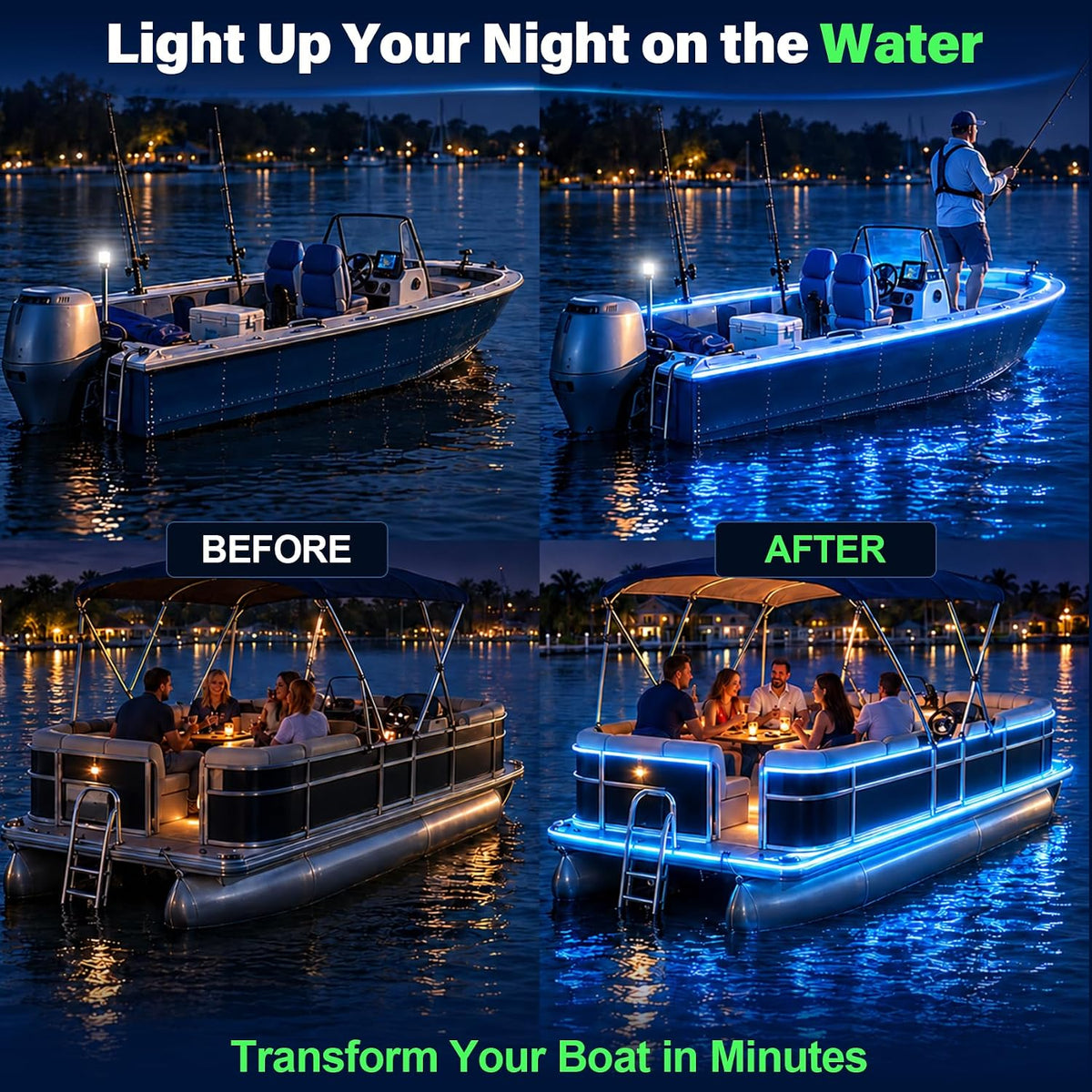 50FT Boat Lights LED Waterproof, 12V RGB Waterproof Boat Lights