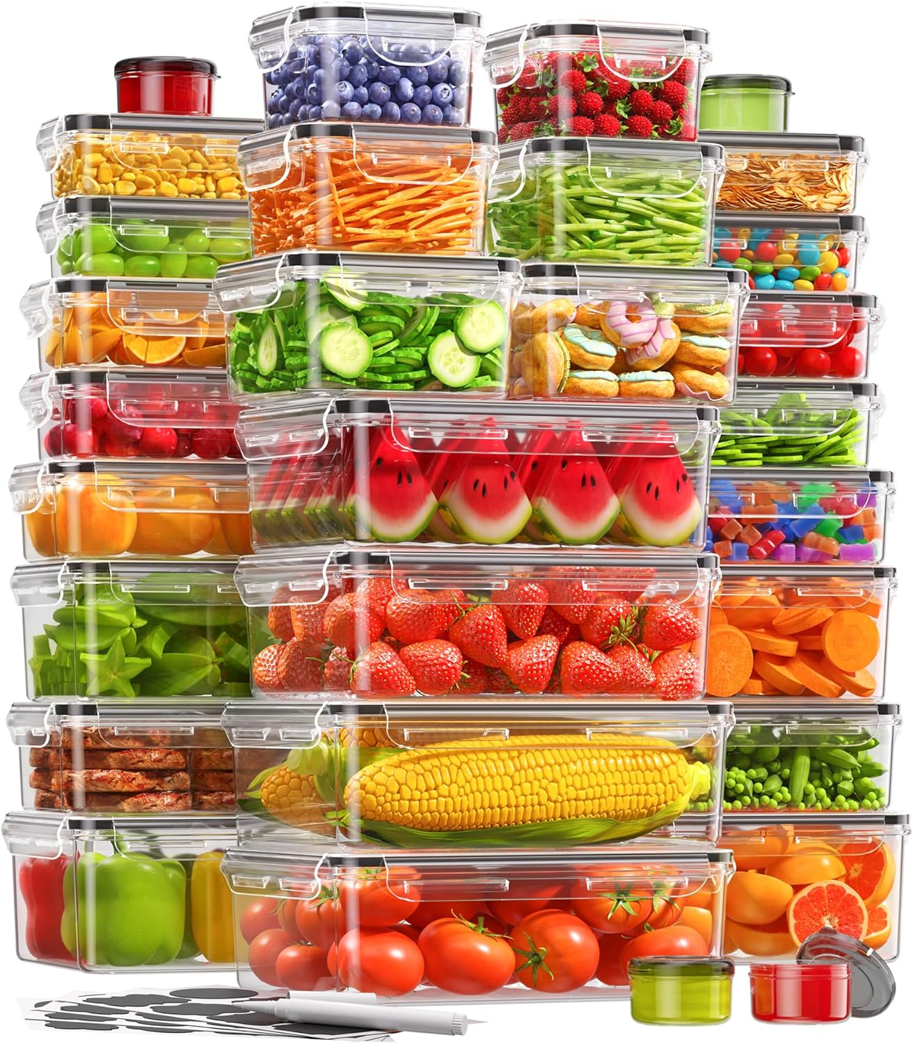 60 PCS Food Storage Containers with Lids, BPA-Free Plastic Food Containers for Kitchen Storage, Leak Proof, Reusable