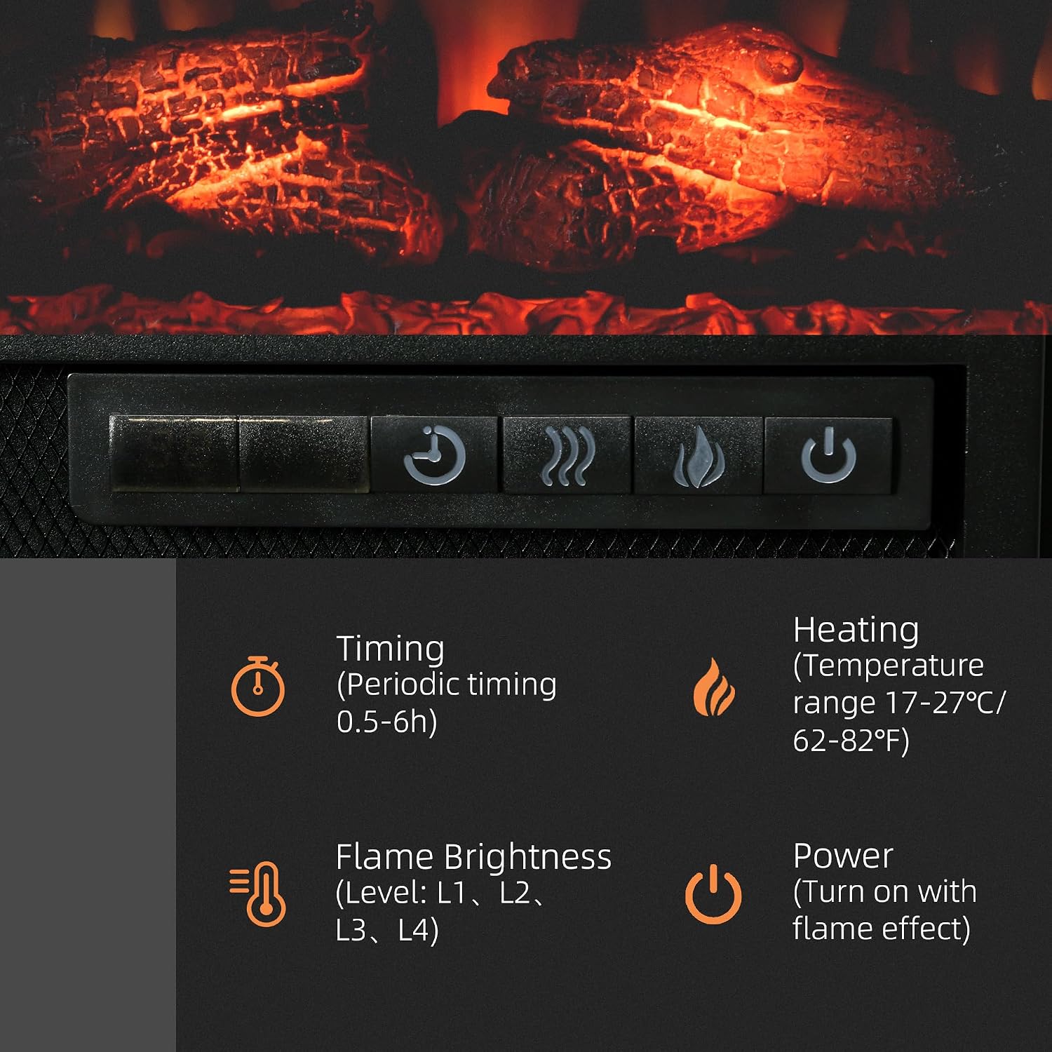 27" Electric Fireplace Insert Retro Fireplace Heater 1400W Black | Recessed, Realistic Log Flame, Remote Control