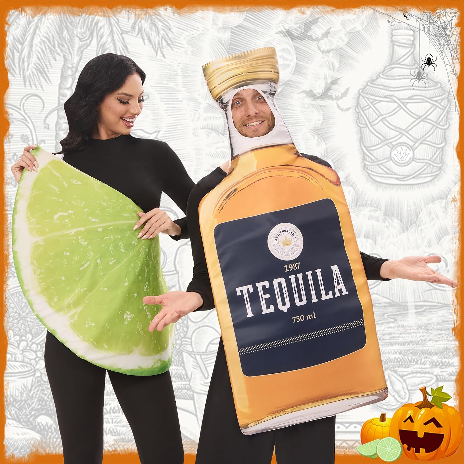 Tequila and Lime Couples Costume 2 Pcs Halloween couple costumes | Funny Margarita Costume Tequila Bottle & Lime