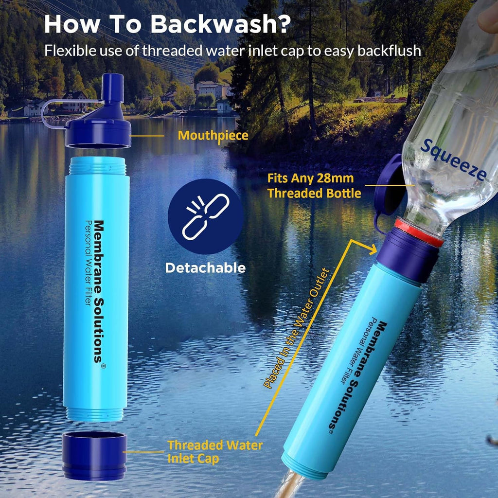 Water Filter Straw with Carry Case, Blue | Lightweight Emergency Purifier, Survival Gear, Includes Zip Lock Bag
