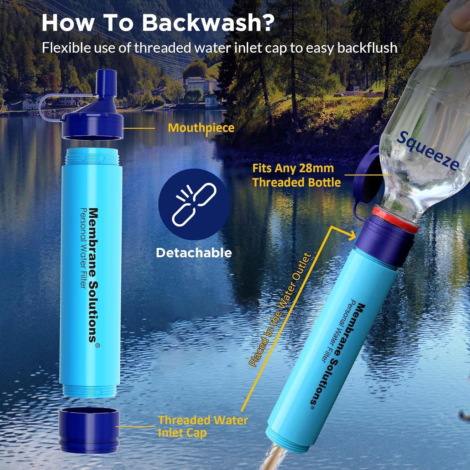 Water Filter Straw with Carry Case, Blue | Lightweight Emergency Purifier, Survival Gear, Includes Zip Lock Bag