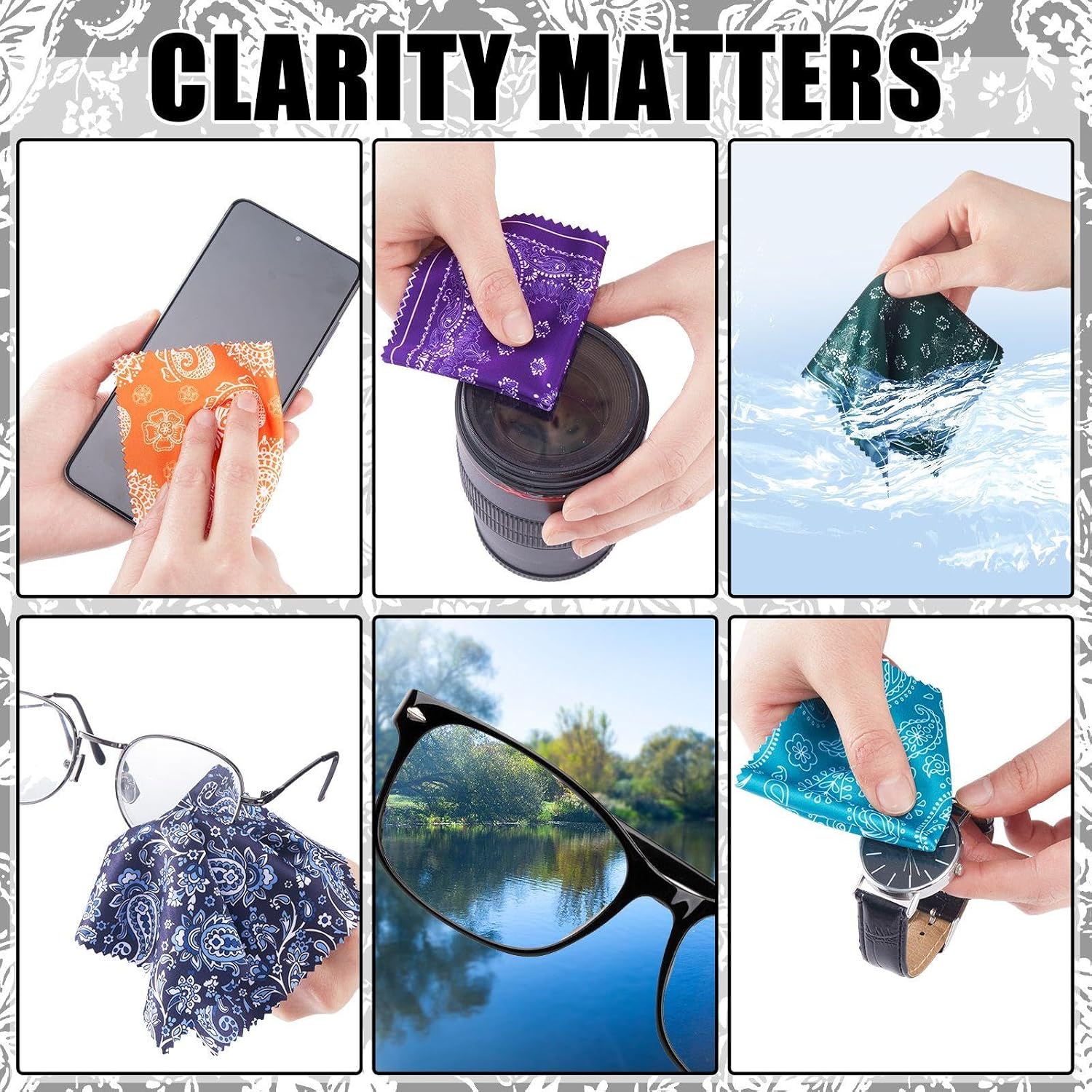 24 Pcs 6 x 6 Inch Glasses Cleaning Cloth,Mandala | Elegant Flowers Design, Mandala Multicolor Microfiber Lens Wipe