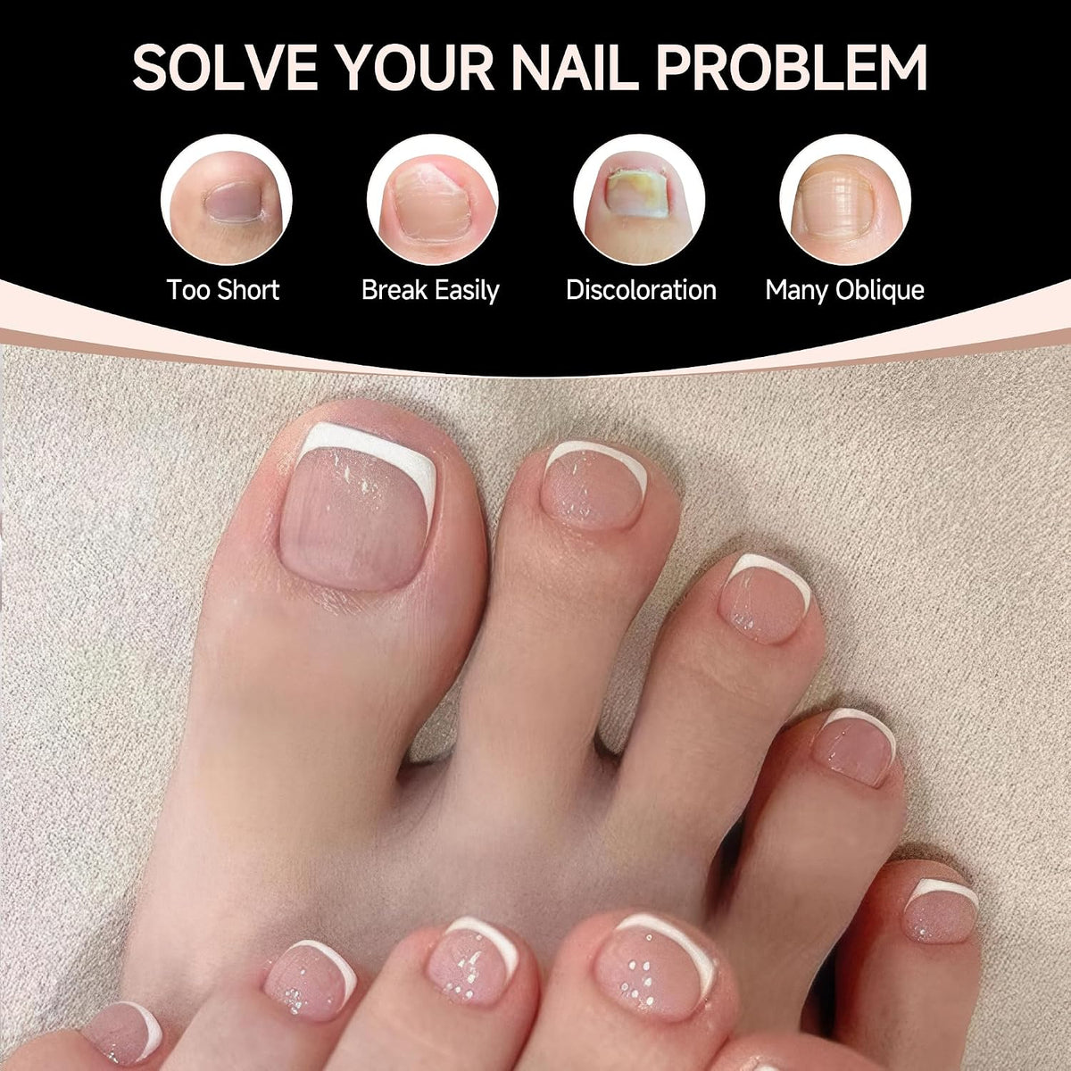 Toe Nail Tips Square Full Cover 216Pcs Squoval Double Matte