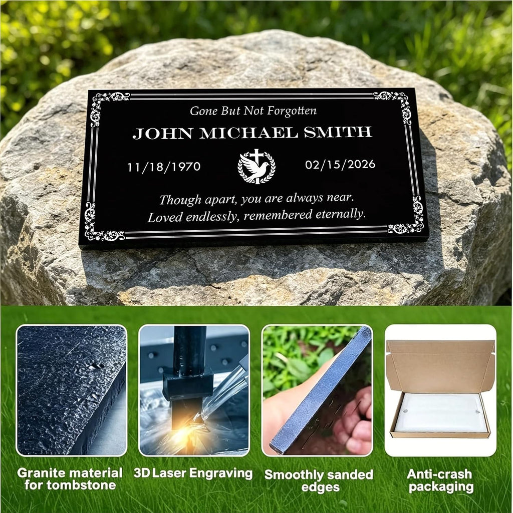 Custom Engraved Granite Memorial Stone, Personalized Photo Grave Marker, Outdoor Cemetery Garden Headstone