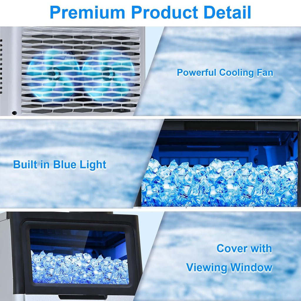 Commercial Ice Maker, 100 lbs/24,22 lbs Storage Bin, 36 Cubes in 12 Mins