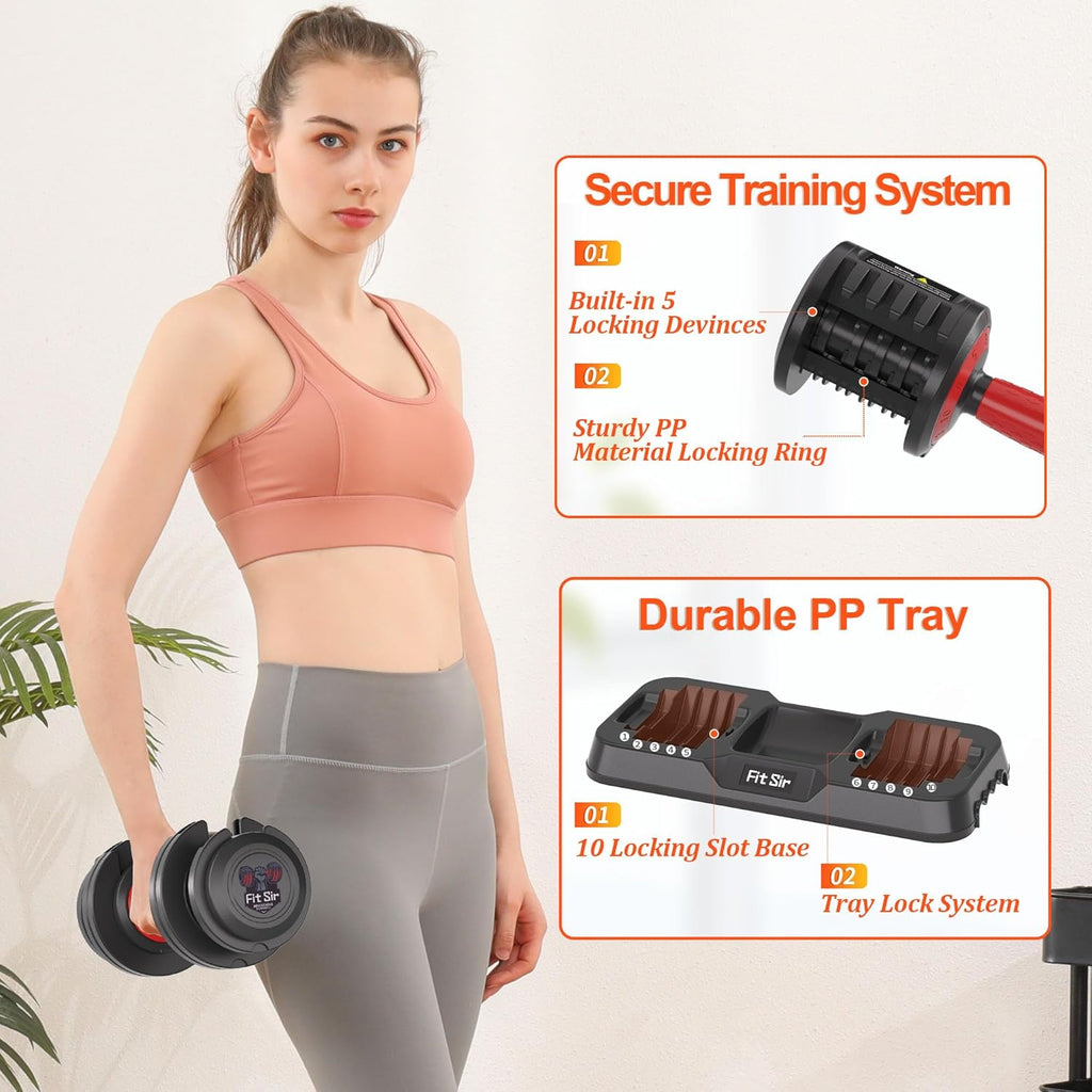 Adjustable Dumbbell Set, 10-in-1 25LB/50LB/90LB Ajustable Dumbbells with Safe Locking System, Enclosed Storage Tray