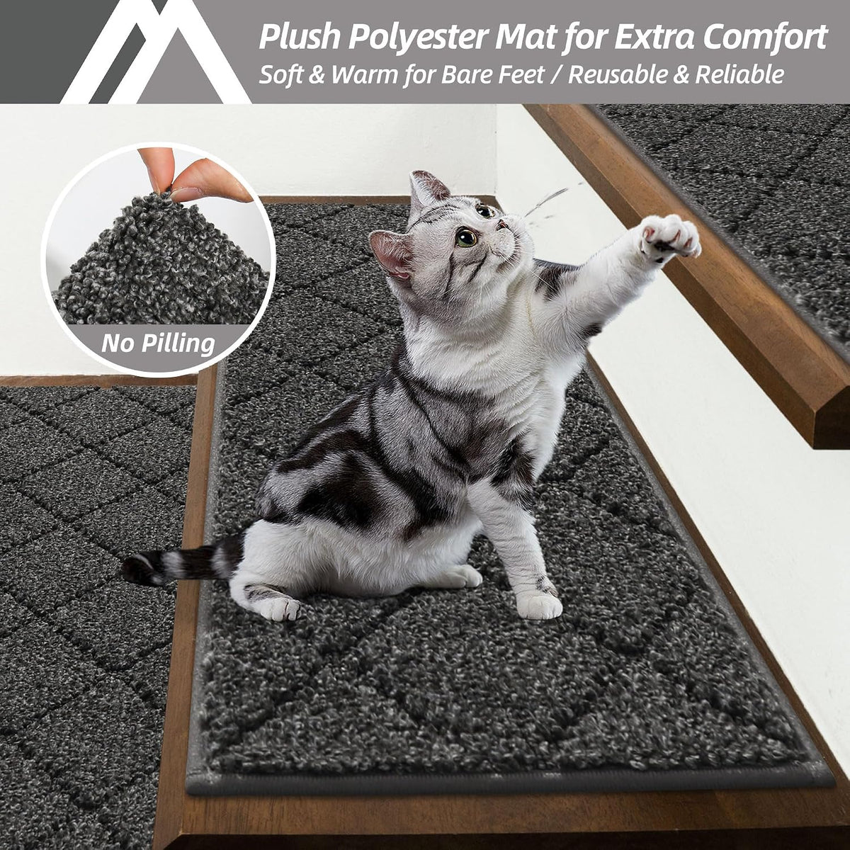 Edging Stair Treads Non-Slip Carpet Mat 28inX9in,4pc,Black