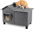 Outdoor Cat House Weatherproof Elevated Cat Bed, Grey, Large
