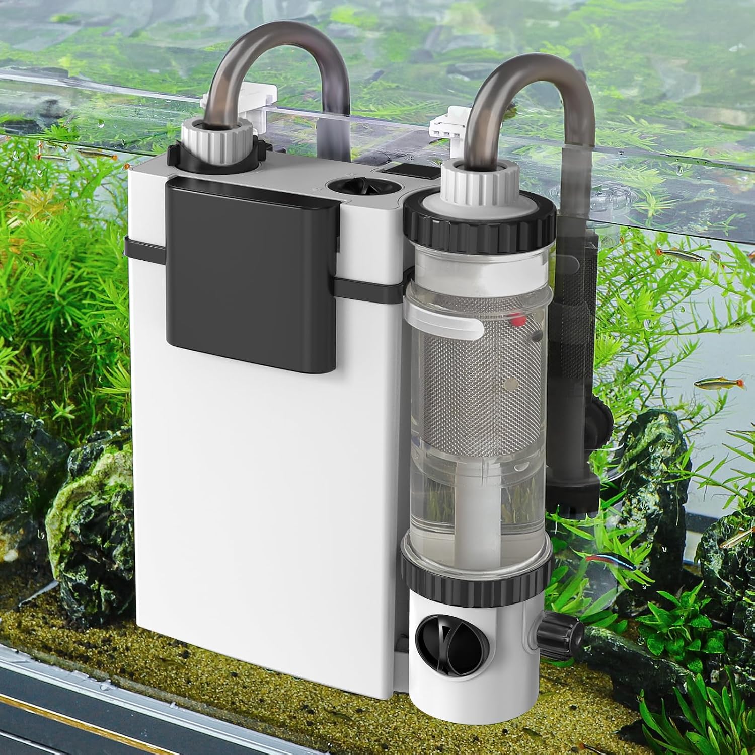 Quiet Hang On Back Aquarium Filter 5-30 Gallon Small Fish Tank Canister Filter with Surface Skimmer Spray Bar 3 Floss