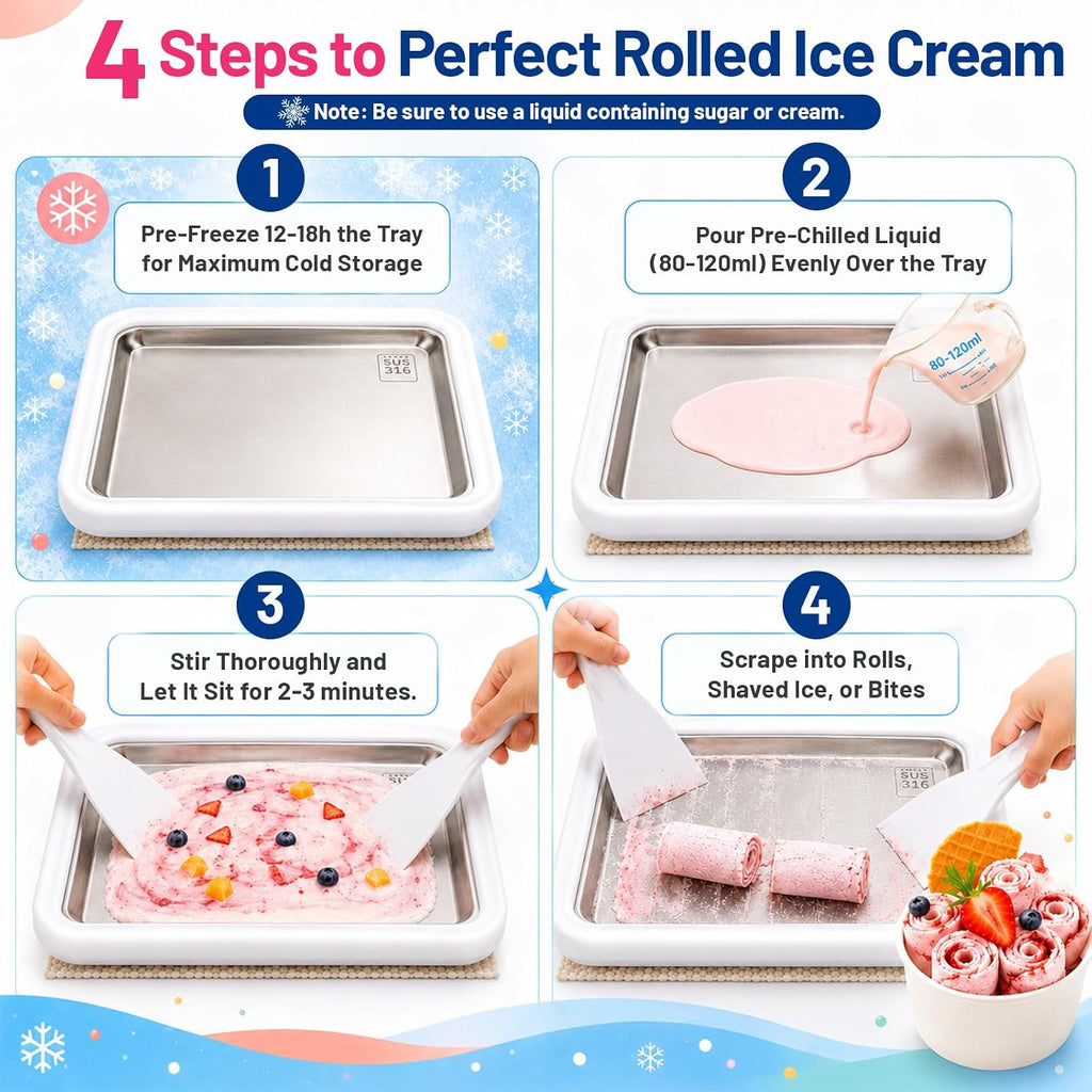 Rolled Ice Cream Maker, Premium Food Grade 316 Stainless Steel