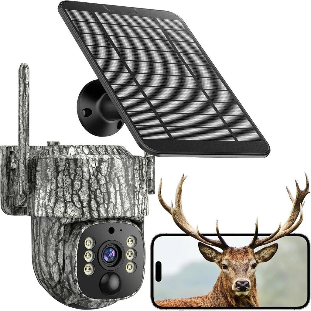 4G LTE Cellular Trail Camera, 360° Live Streaming, 2.5K SIM Card Included | Solar Game Camera Auto Tracking Security