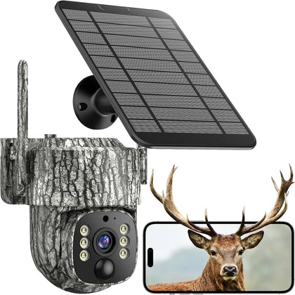 4G LTE Cellular Trail Camera, 360° Live Streaming, 2.5K SIM Card Included | Solar Game Camera Auto Tracking Security