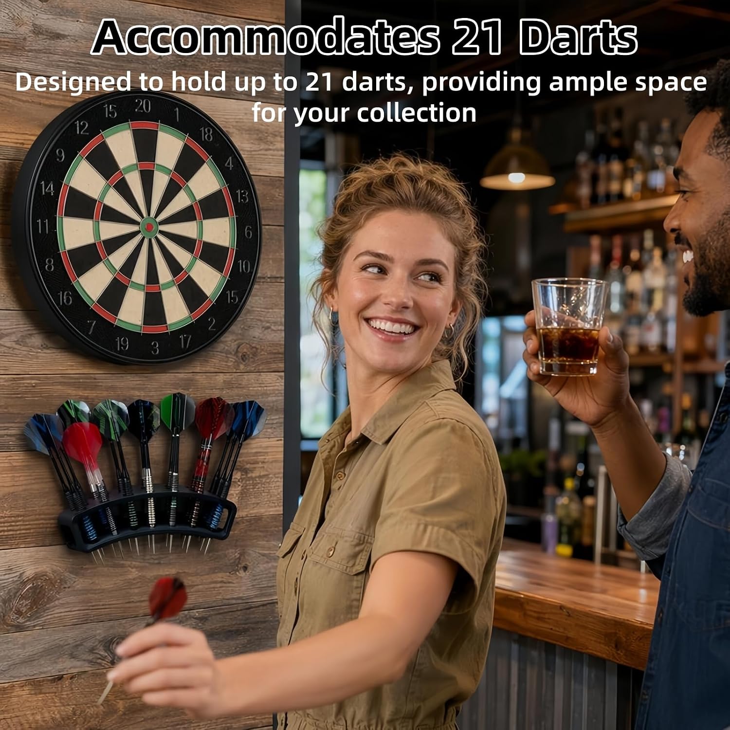 Dart Holder Wall Mount, 21-Dart Capacity Holder, 21 Tip Darts Storage and Display Rack | Game Room Organizer
