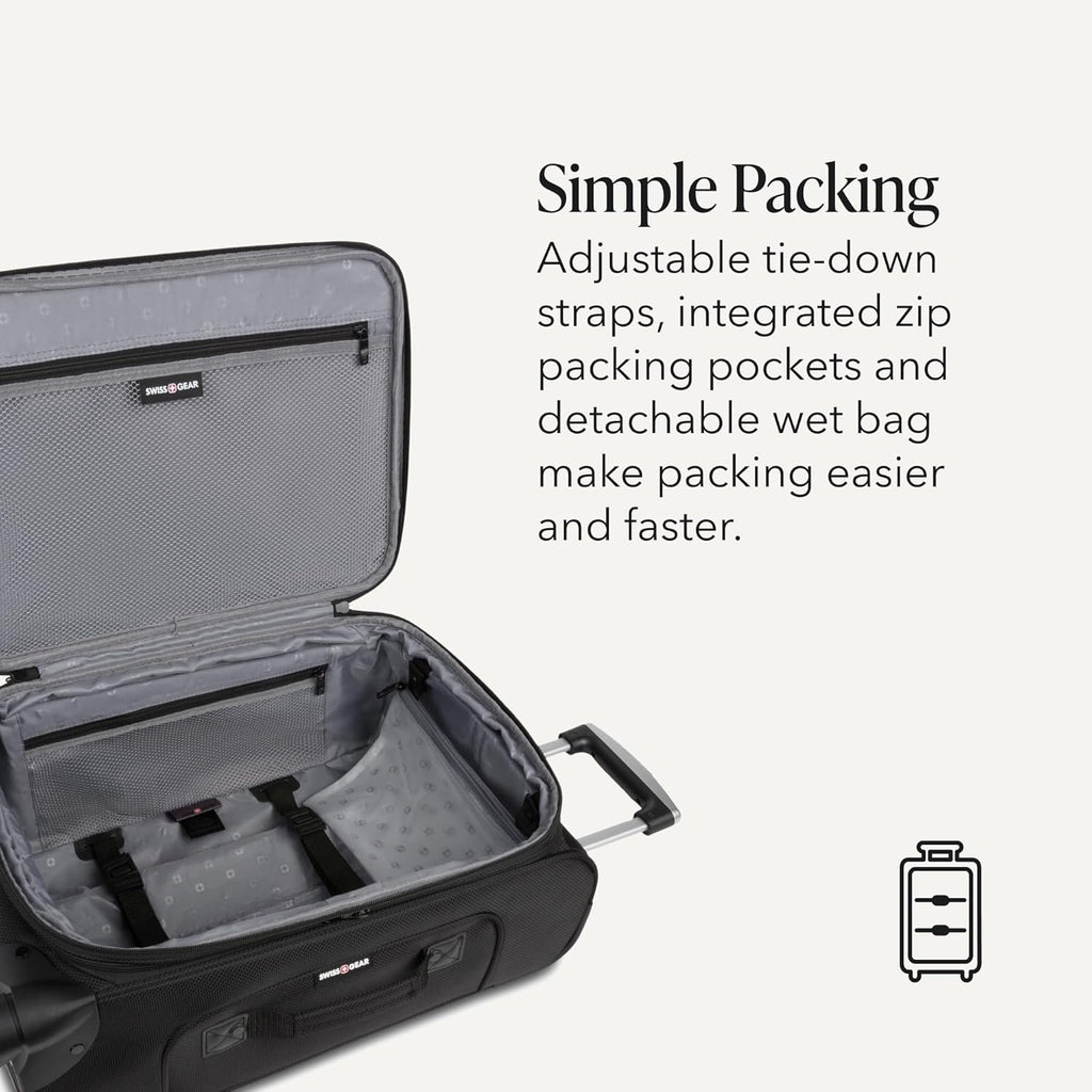 Sion Softside Expandable Spinner Luggage Durable Lightweight Travel Suitcase, Black, Carry-On