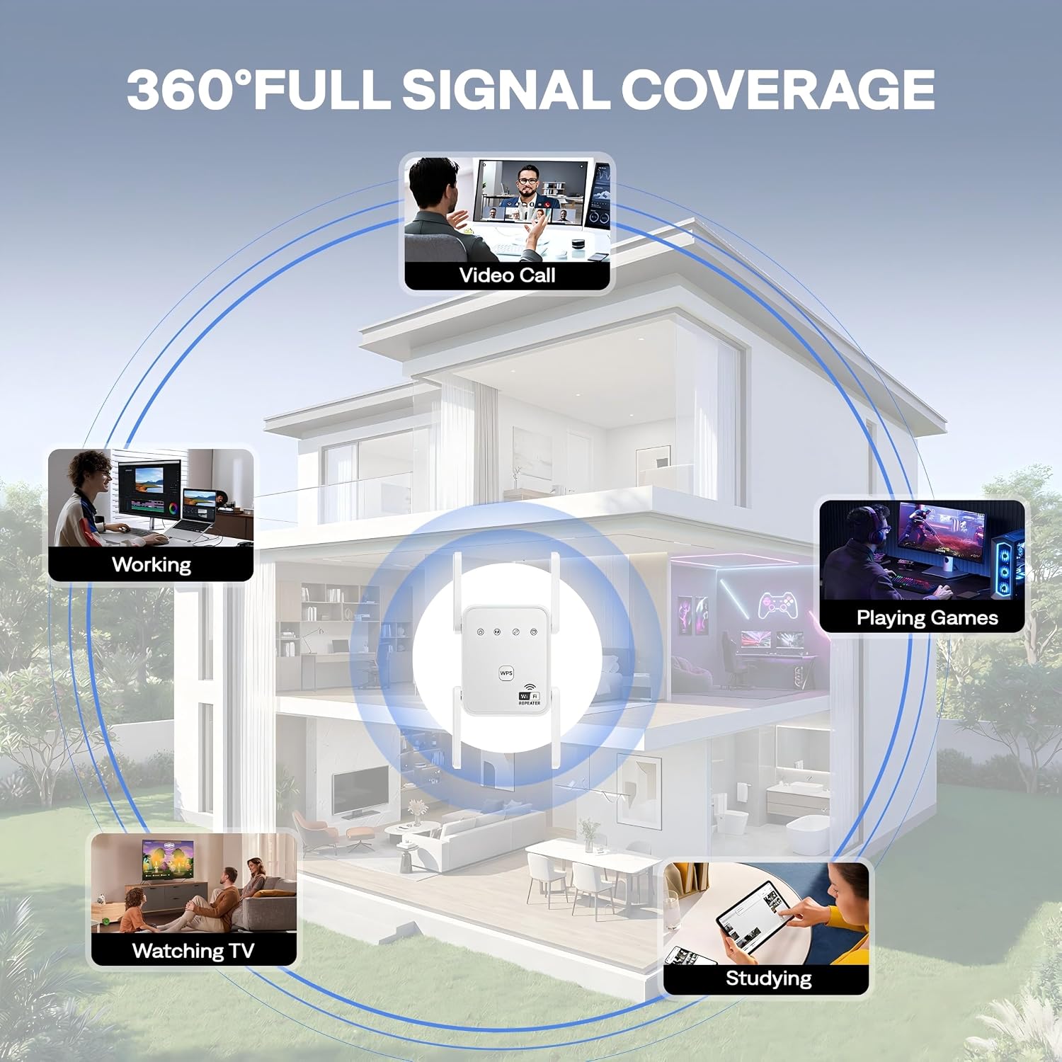 1200Mbps Dual Band WiFi Extender Signal Booster Covers Up to 3600 Sq.ft | Dual Band 5GHz/2.4GHz | Supports 80 devices