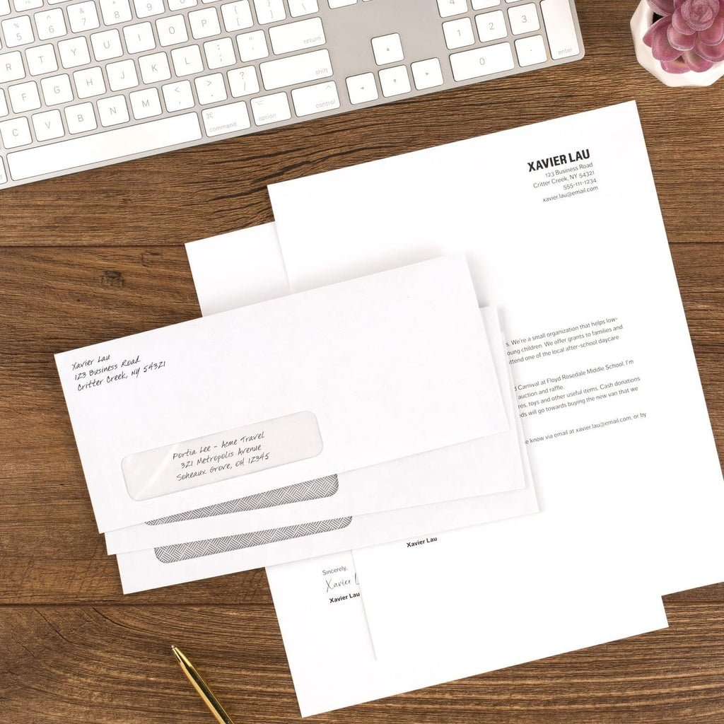 #10 Envelopes, Letter Size, 4-1/8" x 9-1/2", Security Printed Lining for Privacy, Press-It Seal-It Self Adhesive