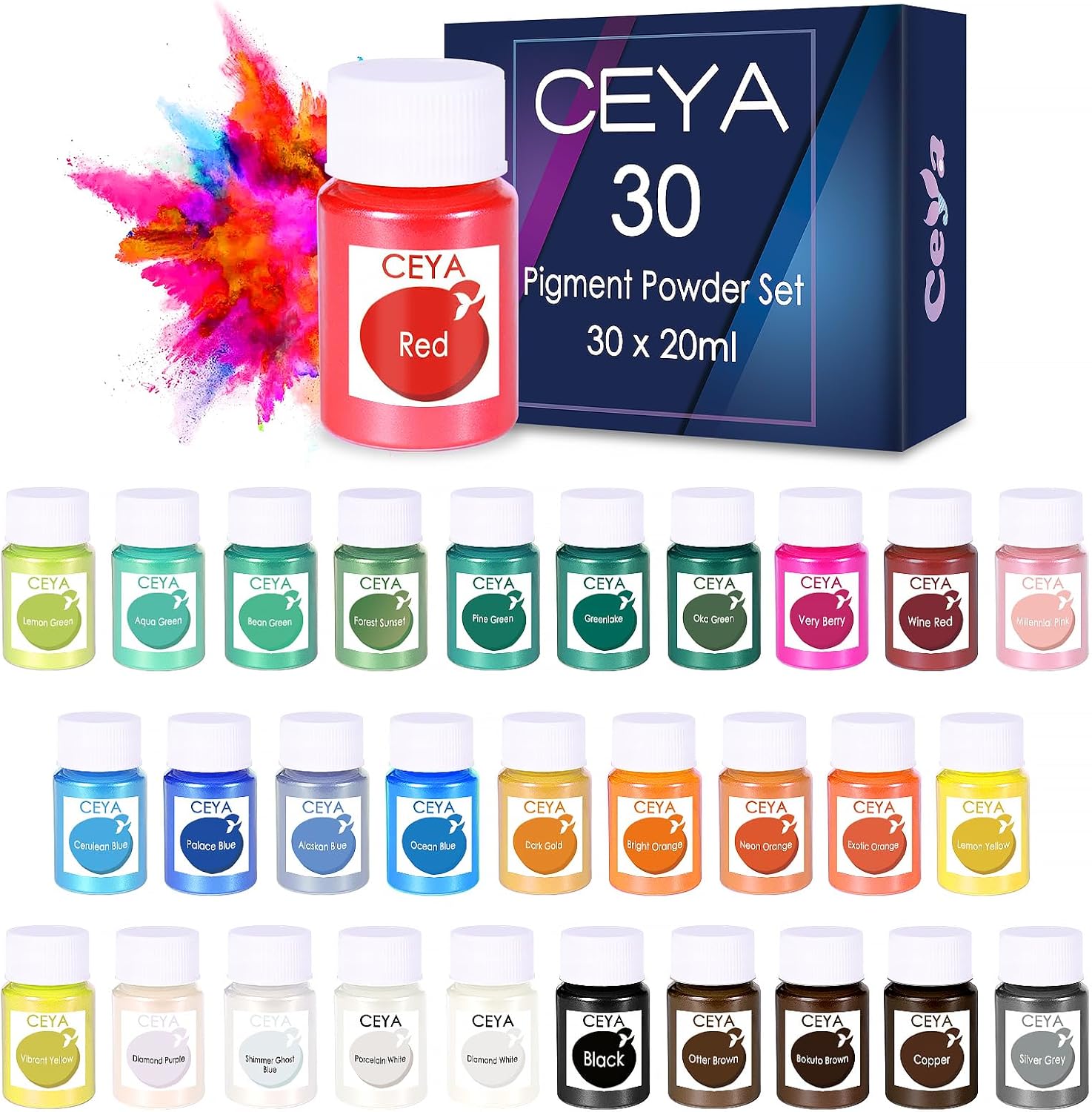 Mica Powder,30 Color Resin Color Pigment Set,7.41oz/210g Candle Paint | Pearlescent Effect Powder for Epoxy