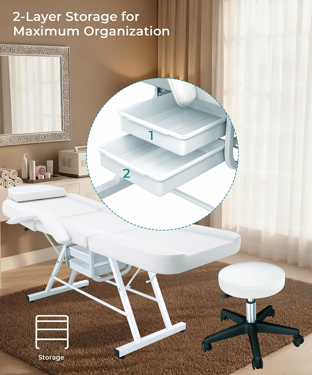 White Tattoo Chair for Client with Hydraulic Rolling Stool, Facial Bed Tattoo Client Chair Facial Chairs for