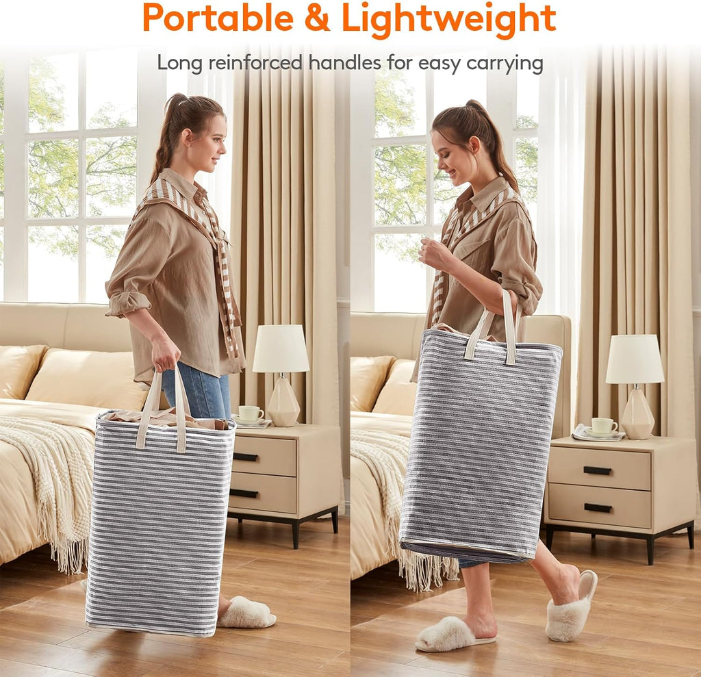 2 Pack Laundry Basket 80L Each, Collapsible Clothes Hamper with Reinforced Handles, Freestanding Waterproof Design