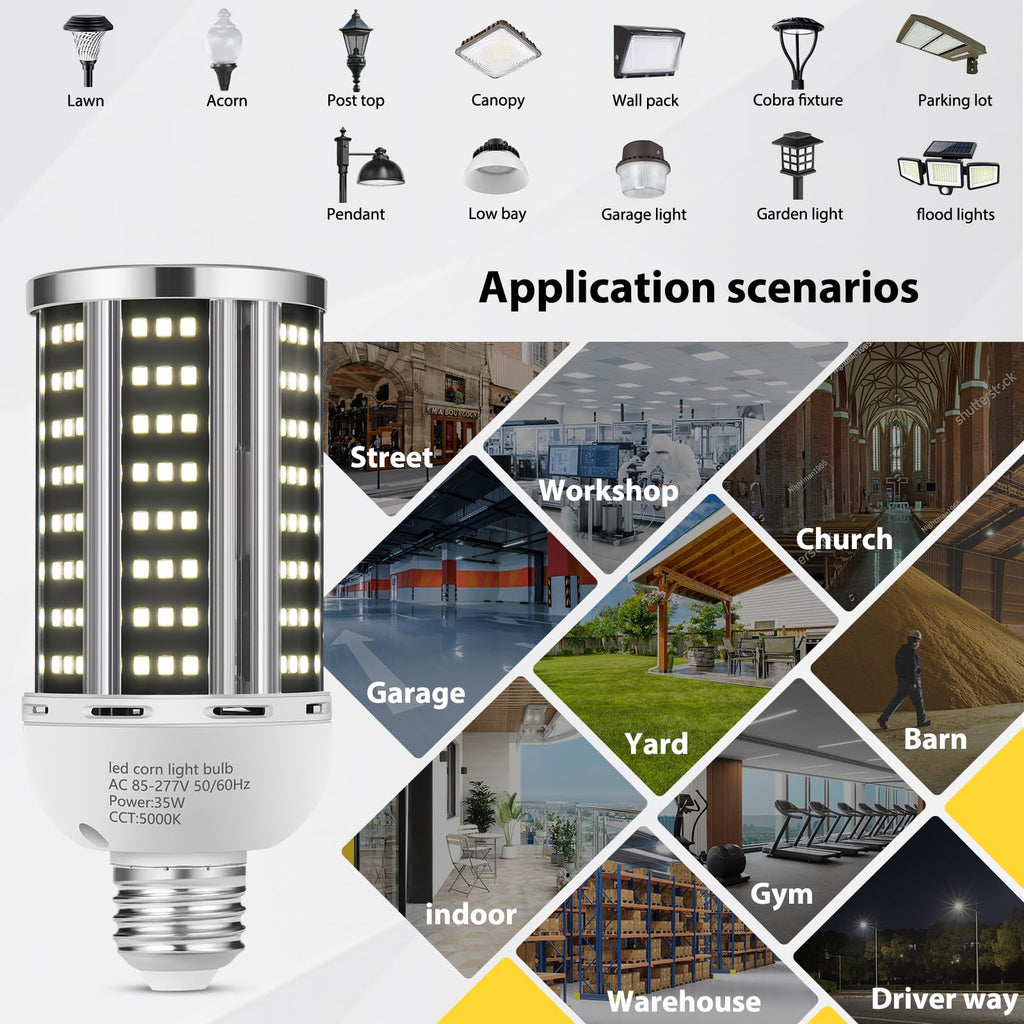 35W 6 pack LED Corn Light Bulb,(300W Equivalent ) Commercial Grade Daylight 5000K E26/E39 5000LM Medium Mogul Base